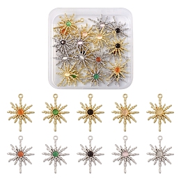 20Pcs 10 Styles Rack Plating Alloy Cat Eye Pendants, Sun, Platinum & Golden, Mixed Color, 28.5x20.5x2.5mm, Hole: 1.6mm, 2pcs/style