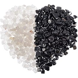 CHGCRAFT 6~12mm White Crystal Quartz Rock Tumbled Chips Black Obsidian Tumbled Chip Stone for Indoor Plants Garden Aquarium Vase Plant Decoration Yoga