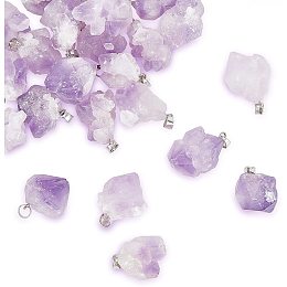 AHANDMAKER Natural Amethyst Pendants, 24 Pcs Gemstone Pendants with Platinum Plated Brass Findings for DIY Jewelry Making