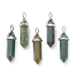 Honeyhandy Natural Indian Agate Pendants, with Platinum Tone Brass Findings, Bullet, 39.5x12x11.5mm, Hole: 4.5x2.8mm