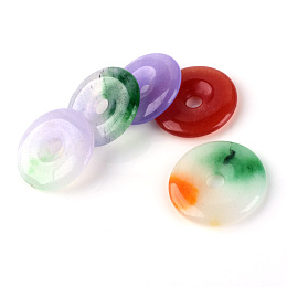 Honeyhandy Natural Jade Pendants, Donut/Pi Disc, Dyed, Mixed Color, Donut Width: 8.5~10.3mm, 20~25x3~4mm, Hole: 3~4.5mm