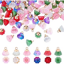 CHEMCRAFT 108Pcs 6 Colors 11x11mm Lotus Pod Transparent Glass Charm Pendants Colorful Loose Flower Crystal Glass Pendant for Necklace Bracelet Earring Keychain DIY Craft