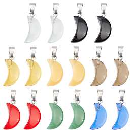 SUPERFINDINGS 48Pcs 8 Colors Moon Pendant 21.5x10.5 mm Imitation Jade Spray Painted Glass Charms Crescent Moon Shape Glass Tiny Hanging Pendants for Jewelry Making,Hole: 4mm