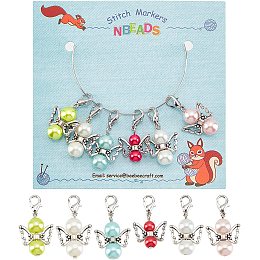 NBEADS 6 Pcs Angel Stitch Markers, Pearl with Wing Crochet Stitch Marker Charms Removable Dangle Locking Stitch Marker for Knitting Weaving Sewing Accessories Quilting Handmade Jewelry