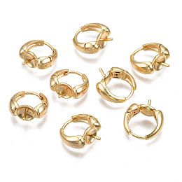 Honeyhandy Brass Hoop Earring Findings,  for Half Drilled Bead, Cadmium Free & Nickel Free & Lead Free, Ring, Real 18K Gold Plated, 16x14x6.5mm, Pin: 1mm, Pin: 1mm(for half drilled beads)