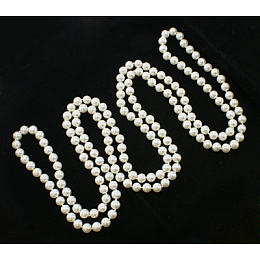 Honeyhandy Glass Pearl Beaded Necklaces, 3 Layer Necklaces, White, Necklace: about 58 inch long, Beads: about 8mm in diameter