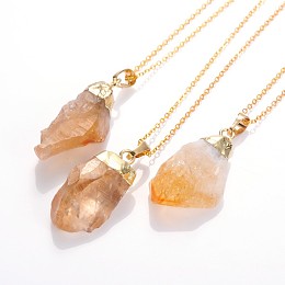 Honeyhandy Natural Raw Rough Citrine Pendant Necklaces, with Brass Chains and Spring Ring Clasps, 18 inch