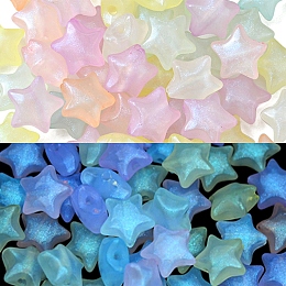 Honeyhandy Luminous Acrylic Beads, Glitter Beads, Glow in the Dark, Star, Mixed Color, 14x15x8mm, Hole: 2mm, 50pcs/box