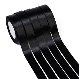 Honeyhandy Single Face Satin Ribbon, Polyester Ribbon, Black, 1 inch(25mm) wide, 25yards/roll(22.86m/roll), 5rolls/group, 125yards/group(114.3m/group)