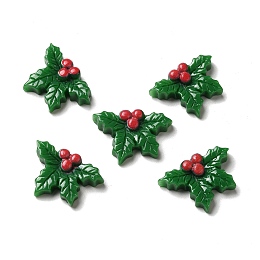 Honeyhandy Christmas Opaque Resin Cabochons, Holly Leaves, Green, 18x25x5.5mm