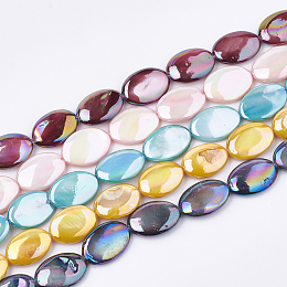 Honeyhandy AB Color Freshwater Shell Beads Strands, Dyed, Oval, Mixed Color, 17~18x12.5x4~5mm, Hole: 1mm, about 22pcs/strand, 15.7 inch