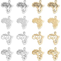 UNICRAFTALE 16pcs 4 Styles Africa Map Pendants Charms 2 Colors Stainless Steel Pendants Map of Africa with Word Love Pendants for Jewelry Craft Making 1.6mm Hole