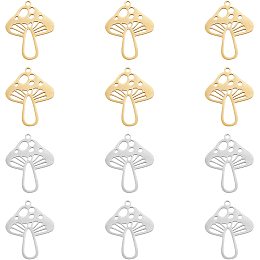 UNICRAFTALE 12pcs 2 Colors Mushroom Pendants Stainless Steel Laser Cut Pendants Plant Charms for DIY Jewelry Making 25x20x1mm