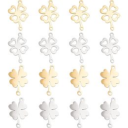 UNICRAFTALE 16pcs 2 Colors Four-Leaf Clover Shape Links 201 Stainless Steel Connectors Hypoallergenic Smooth Metal Linking Charms for Jewelry Findings Making