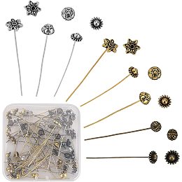 PH PandaHall Jewelry Head Pins, 2000pcs 4 Size 5 Color Iron Flat Head Pins  Dressmaker Headpins for Charm Beads DIY Earrings and Bracelets Making 