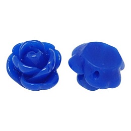 Honeyhandy Opaque Rose Flower Resin Beads, Blue, 9x7mm, Hole: 1mm