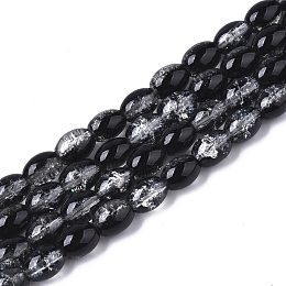 Honeyhandy Transparent Crackle Glass Beads Strands, Oval, Black, 8x5.5~6mm, Hole: 1mm, about 100pcs/strand, 31.4 inch