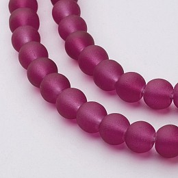 Honeyhandy Transparent Glass Bead Strands, Frosted, Round, Medium Violet Red, 6mm, Hole: 1.3~1.6mm, about 140pcs/strand, 31.4 inch