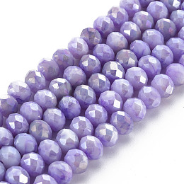 Arricraft Opaque Baking Painted Glass Beads Strands, Imitation Stones, Faceted, AB Color Plated, Rondelle, Medium Purple, 8x6mm, Hole: 1.2mm, about 63~64pcs/strand, 15.87 inch~16.14 inch(40.3~41cm)