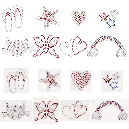 FINGERINSPIRE Iron on Decals, Middle East Rhinestone Transfers Patches, Hotfix Rhinestone Sheet, Mixed Shapes, Mixed Color, 16pcs/set