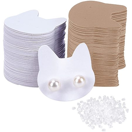 Fingerinspire Cardboard Earring Display Cards, Rabbit Head, with Plastic Ear Nuts, Mixed Color, Card: 200pcs/set; Ear Nut: 400pcs/set