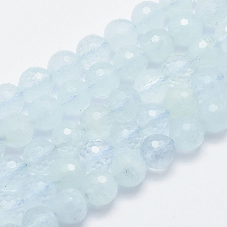 ARRICRAFT Natural Aquamarine Beads Strands, Faceted, Round, 10mm, Hole: 1mm, about 39pcs/strand, 15.5 inches(39.5cm)