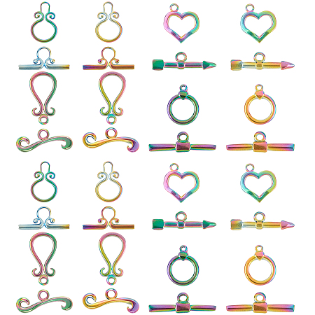 Vacuum Plating 304 Stainless Steel Toggle Clasps, Mixed Shapes, Multi-color, 8sets/box
