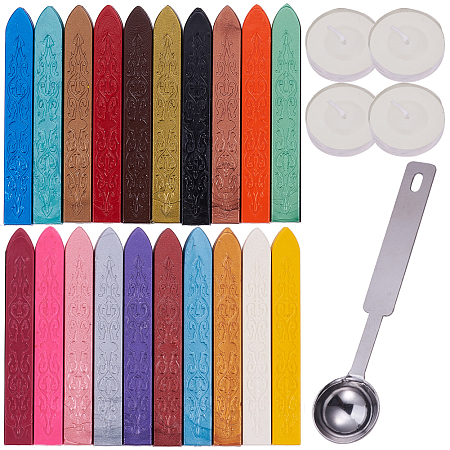 CRASPIRE DIY Sealing Wax Stamp Kits, with Sealing Wax Sticks without Wicks, Stainless Steel Spoon and Flat Round Candle, Mixed Color