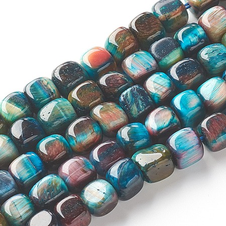 ARRICRAFT Natural Tiger Eye Beads Strands, Dyed, Cube, Teal, 7~8x7~8x7~8mm, Hole: 0.8mm, about 52pcs/strand, 15.16 inches(38.5cm)