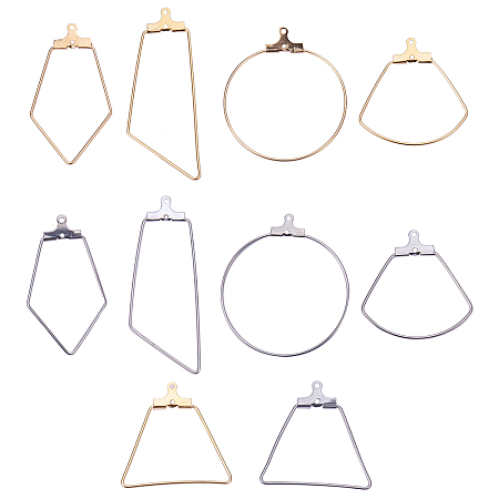 SUNNYCLUE 304 Stainless Steel Pendants, Hoop Earring Findings, Mixed Shapes, Golden & Stainless Steel Color, 7.4x7.2x1.7cm; 40pcs/box