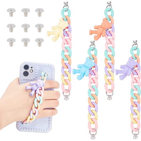 CHGCRAFT 4Pcs 4 Colors Acrylic Bear Phone Chain Colorful Acrylic Phone Case Chain Bear Finger Strap Chain Drop Prevent Phone Grip Holder with Clasp Screws for DIY Phone Case Accessory