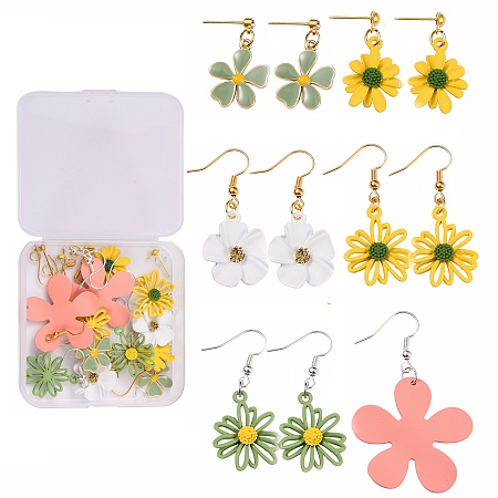 ARRICRAFT DIY Flower Themed Earring Jewelry Kits, Including Brass Earring Hooks, Iron Post Ear Studs, Spray Painted Alloy Pendants, Mixed Color