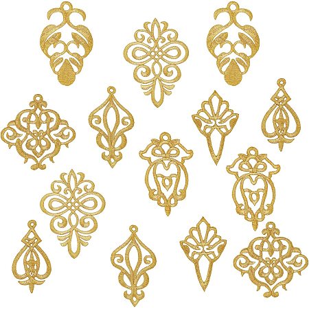 AHANDMAKER 14 Pcs Gold Chinese Style Embroidery Applique, 7 Style Auspicous Cloud Iron On Patch Retro Fringe Embroidered Sticker for DIY Sewing Wedding Prom Dress Clothes Pants Shoes