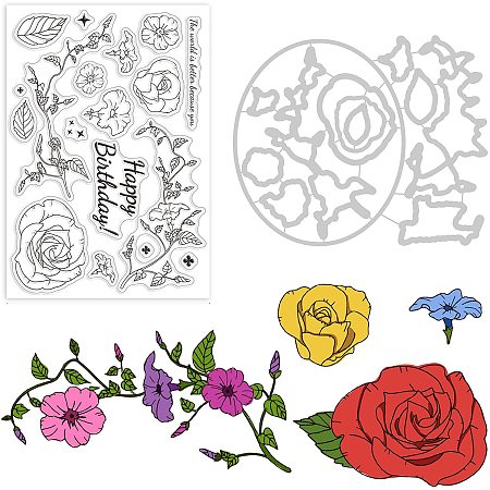 GLOBLELAND Flower Cut Dies and Clear Silicone Stamp Set for DIY Scrapbooking Album Decorative Wedding Invitation Card Making