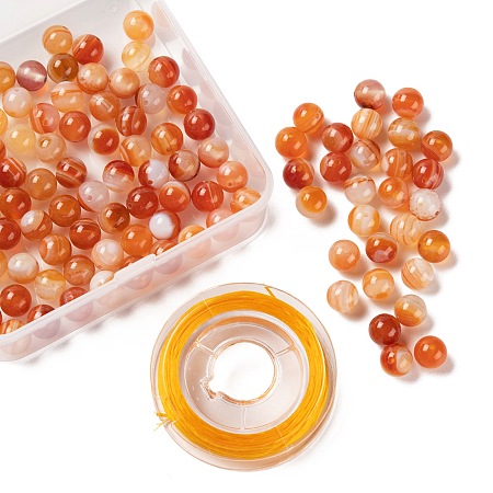 ARRICRAFT 100Pcs 8mm Natural Carnelian Round Beads, with 10m Elastic Crystal Thread, for DIY Stretch Bracelets Making Kits, 8mm, Hole: 0.8mm