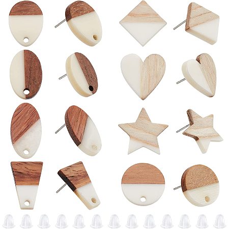 OLYCRAFT 8 Pairs Creamy White Stud Earring Findings Wood Stud Earrings with Plastic Ears 304 Stainless Steel Pin Round Oval Star Wood Earring Accessories for Earring Making Decoration - 8 Styles