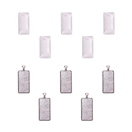Arricraft 5 Sets Pendant Makings Sets - 5pcs Rectangle Antique Silver Alloy Pendant Trays Bezel Settings and 5pcs Glass Cabochon Dome Tiles Clear Cameo for DIY Jewelry Making