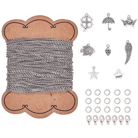 Arricraft 32 Feet Necklace Jewelry Chain with 80pcs 8 Style Charms Pendants, 40 Jump Rings and 20 Lobster Clasps Jewelry Chain for Bracelet Necklace Making Jewelry Repair