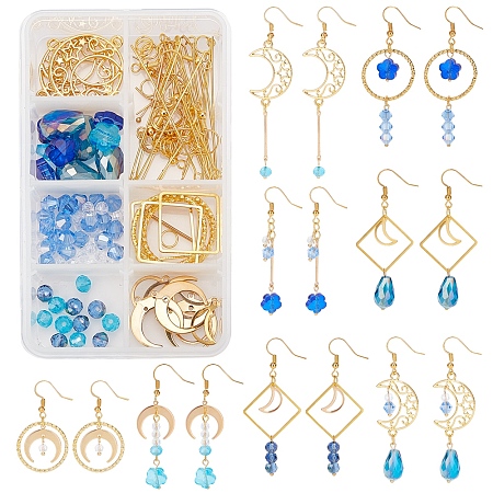 SUNNYCLUE DIY Dangle Earring Making Kits, Including Glass Beads, Alloy Link, Brass Pendants & Linking Rings & Eye Pin & Ball Head Pins & Jump Rings & Earring Hooks, 304 Stainless Steel Charms, Golden, 6x5mm, Hole: 1mm