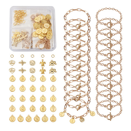 PandaHall Elite 106 Piece Alloy Bracelets Making Kits, Including Cable Chain & Paperclip Chain Bracelets, Pendants and Iron Jump Rings, Golden, 7-1/2 inch(19cm)