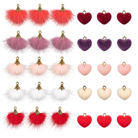 Arricraft DIY Jewelry Making Kits for Valentine's Day, Including: 10Pcs Heart Flocky Acrylic Pendants and 10Pcs Faux Mink Fur Tassel Pendant Decorations, Mixed Color, 20pcs/box