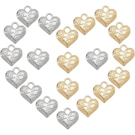NBEADS 20 Pcs Heart Charm Pendants, Platinum Light Gold Alloy Charm Heart Charms with Word Love for DIY Craft Jewelry Making Gift Decoration Valentine's Day，Platinum Color & Light Gold