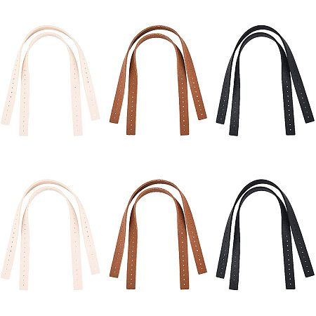 ARRICRAFT 6 Pairs Leather Bag Straps, 3 Colors PU Leather Purse Handles with Holes Shoulder Bag Strap Handbag Handle Replacement Handmade Sewing Bag Handle Purse Making Supplies