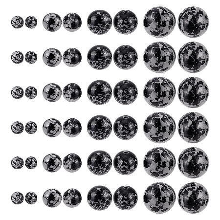 ARRICRAFT 179pcs 4 Sizes Synthetic Snowflake Obsidian Beads, Round, 4~10mm, Hole: 1mm