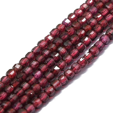Honeyhandy Grade A Natural Garnet Beads Strands, Faceted, Cube, 2x2x2mm, Hole: 0.6mm, about 182pcs/strand, 15.16''~15.55''(38.5~39.5cm)