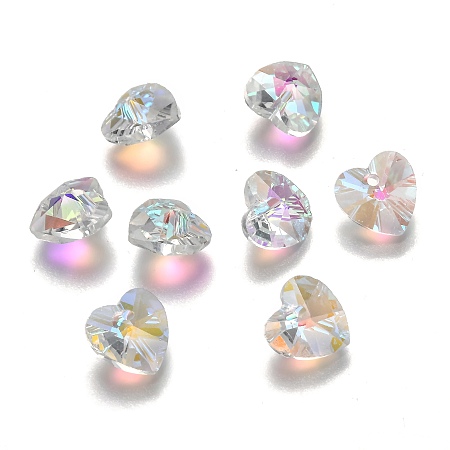 Honeyhandy Romantic Valentines Ideas Glass Charms, Faceted Heart Pendants, Clear, 10x10x5mm, Hole: 1mm
