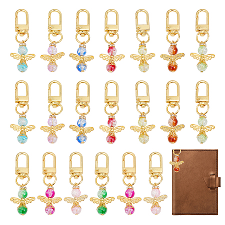 CHGCRAFT 20Pcs 10 Colors Angel Hanging Ornament, Baking Painted Two Tone Crackle Glass Beaded Pendant Decorations, with Alloy Swivel Clasps, Mixed Color, 6cm, 2pcs/color