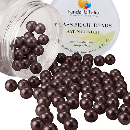 PandaHall Elite 8mm About 200Pcs Tiny Satin Luster Glass Pearl Round Beads Assortment Lot for Jewelry Making Round Box Kit Dark Brown