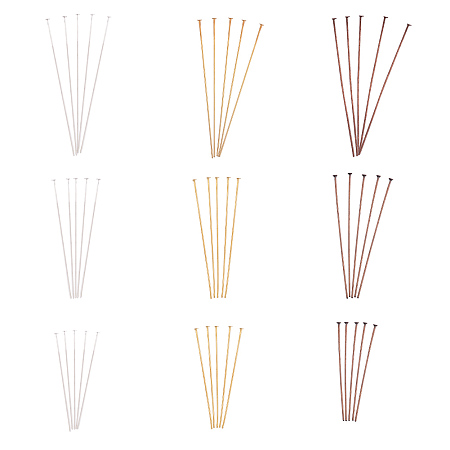 PandaHall Elite  About 300pcs 3 Size Gold Silver & Red Copper Iron Headpins Jewelry Making Findings (50mm, 60mm, 70mm)