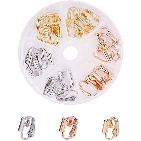 PandaHall Elite 24pcs Clip-on Earring Converters with Post Earring Clip Backs Components Findings for Non-Pierced Ears Jewellery Making (Golden, Platinum, Rose Gold)